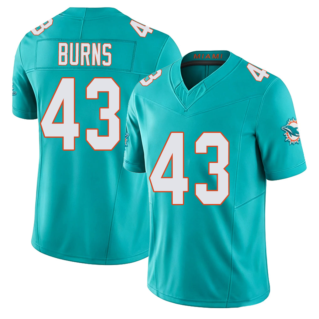 Miami #43 Burns Player Football V Neck Short Sleeve Jersey Aqua Major For Men Youth Women Gift