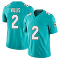 Miami #2 Willis Player Football V Neck Short Sleeve Jersey Aqua Malik For Men Youth Women Gift
