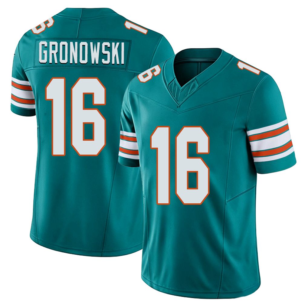 Miami #16 Gronowski Player Football V Neck Short Sleeve Aqua Jersey Mark For Men Youth Women Gift