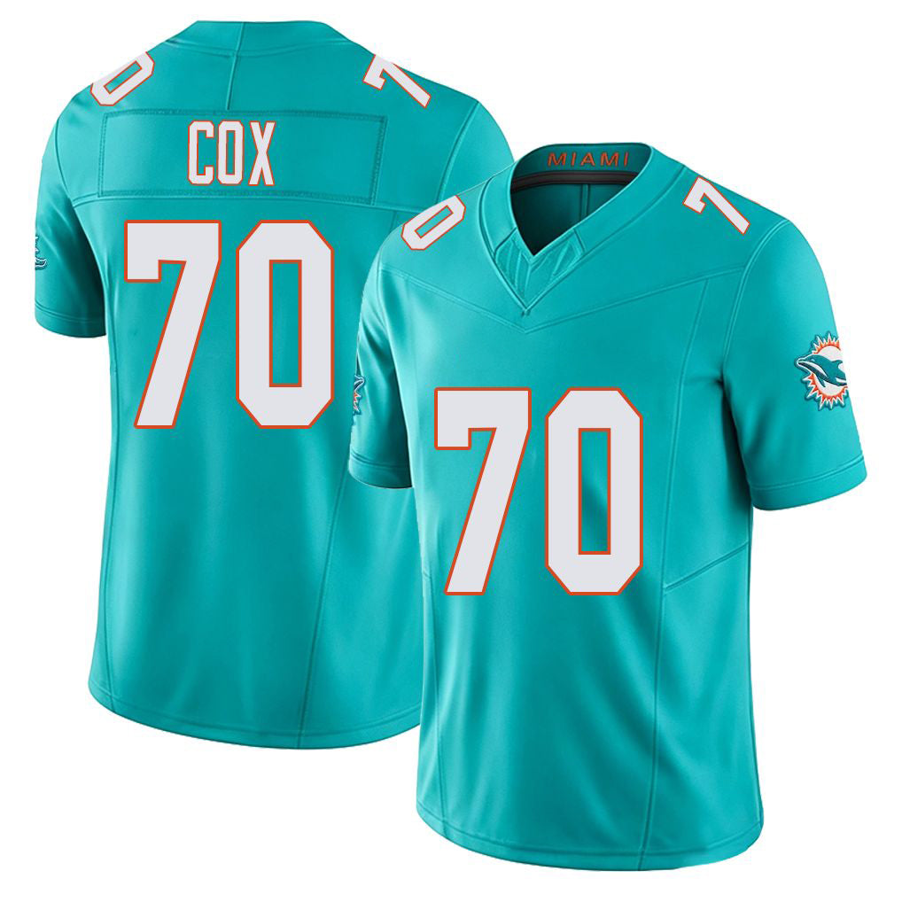 Miami #70 Cox Player Football V Neck Short Sleeve Jersey Aqua Marques For Men Youth Women Gift