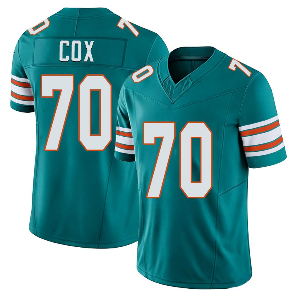 Miami #70 Cox Player Football V Neck Short Sleeve Aqua Jersey Marques For Men Youth Women Gift