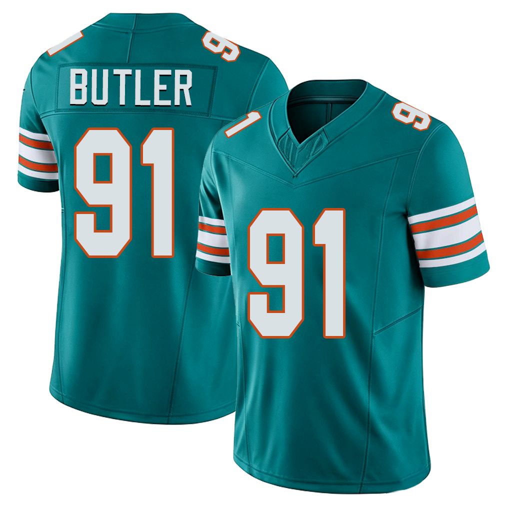 Miami #91 Butler Player Football V Neck Short Sleeve Aqua Jersey Matthew For Men Youth Women Gift