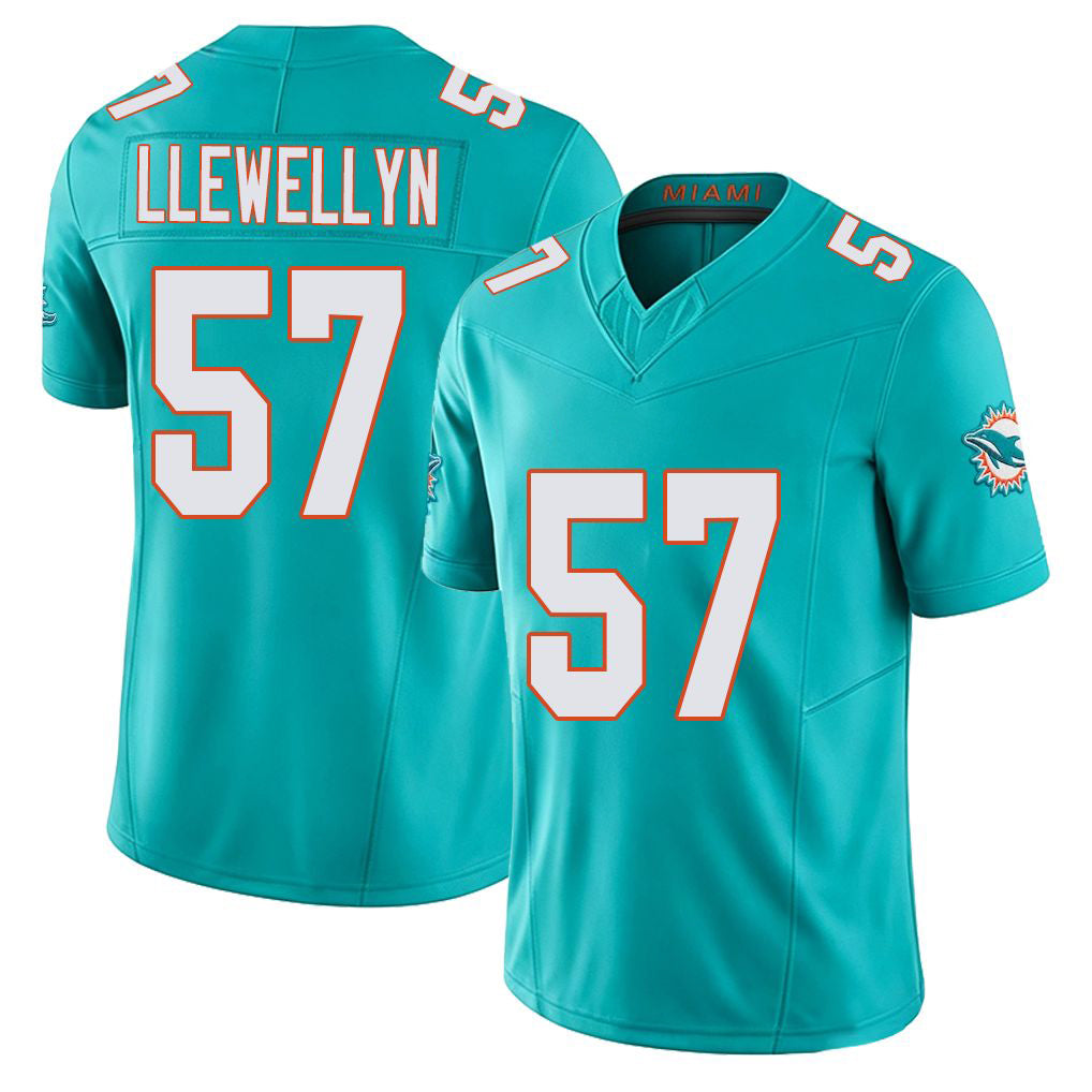 Miami #57 Llewellyn Player Football V Neck Short Sleeve Jersey Aqua Max For Men Youth Women Gift