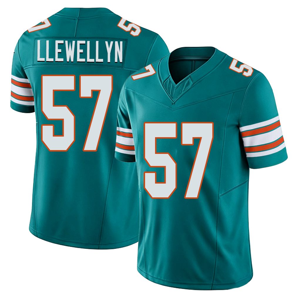 Miami #57 Llewellyn Player Football V Neck Short Sleeve Aqua Jersey Max For Men Youth Women Gift