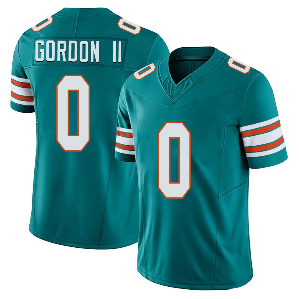 Miami #0 Gordon II Player Football V Neck Short Sleeve Aqua Jersey Ollie For Men Youth Women Gift