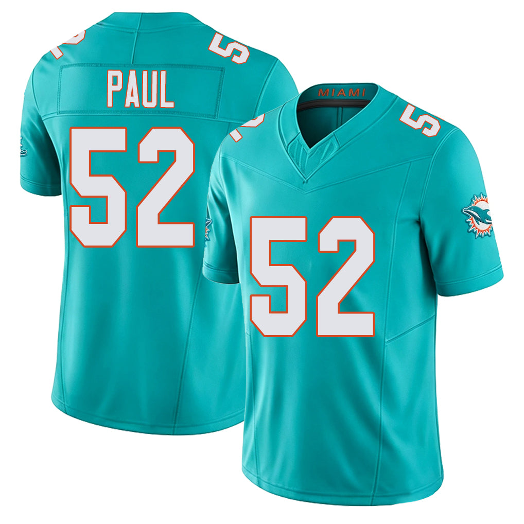 Miami #52 Paul Player Football V Neck Short Sleeve Jersey Aqua Patrick For Men Youth Women Gift
