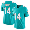 Miami #14 Ewers Player Football V Neck Short Sleeve Jersey Aqua Quinn For Men Youth Women Gift