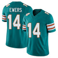 Miami #14 Ewers Player Football V Neck Short Sleeve Aqua Jersey Quinn For Men Youth Women Gift