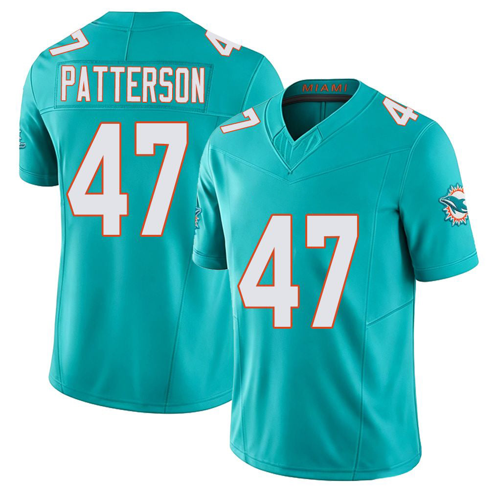 Miami #47 Patterson Player Football V Neck Short Sleeve Jersey Aqua Riley For Men Youth Women Gift