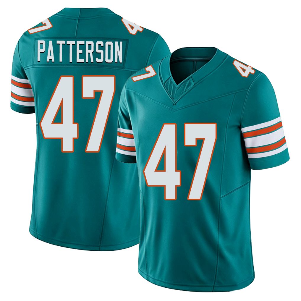 Miami #47 Patterson Player Football V Neck Short Sleeve Aqua Jersey Riley For Men Youth Women Gift