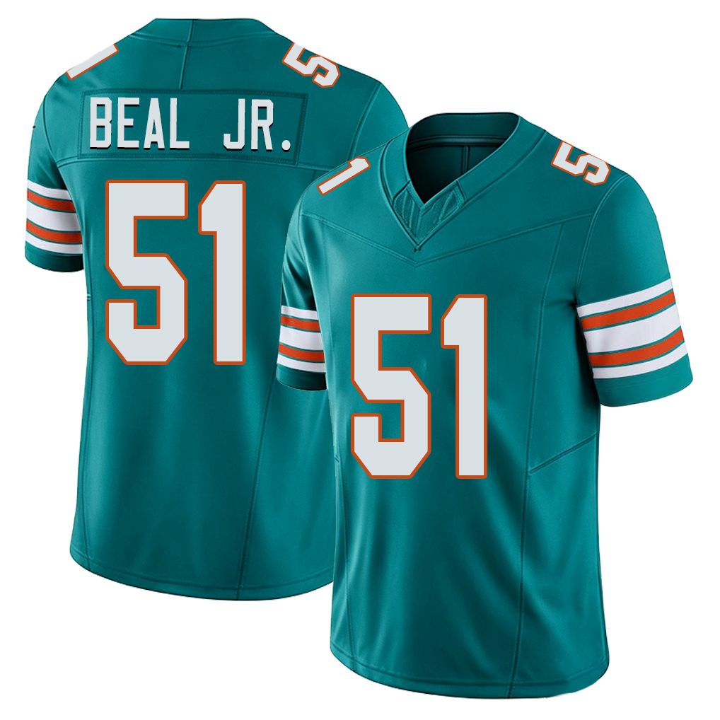 Miami #51 Beal Jr. Player Football V Neck Short Sleeve Aqua Jersey Robert For Men Youth Women Gift