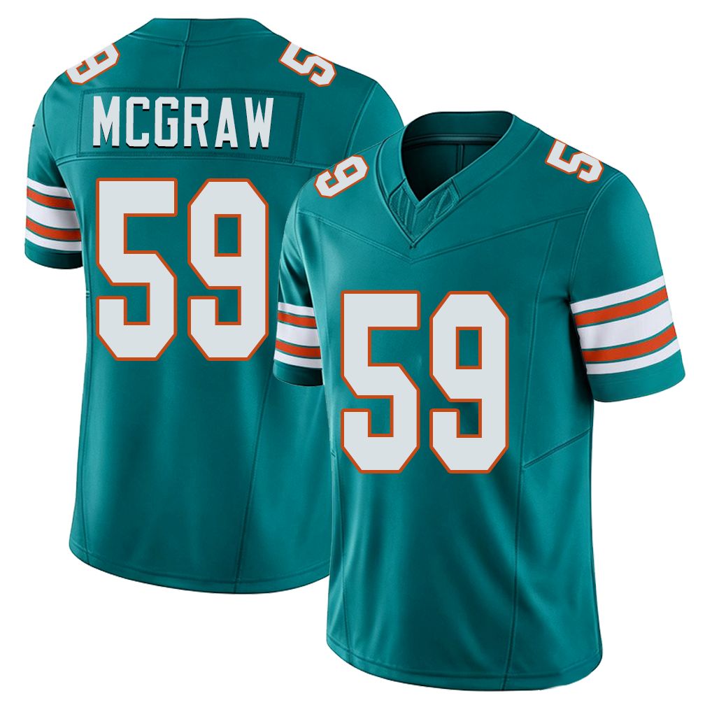 Miami #59 McGraw Player Football V Neck Short Sleeve Aqua Jersey Rodney For Men Youth Women Gift