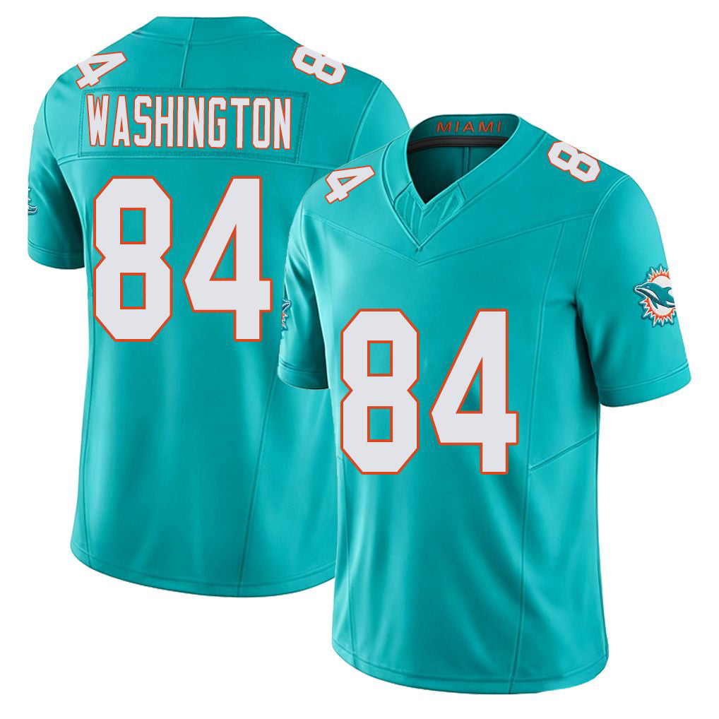 Miami #84 Washington Player Football V Neck Short Sleeve Jersey Aqua Tahj For Men Youth Women Gift