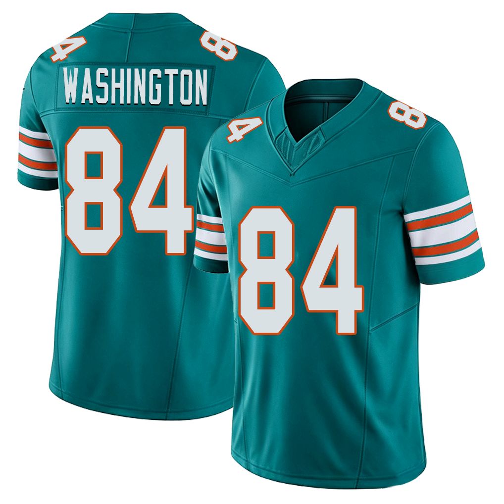 Miami #84 Washington Player Football V Neck Short Sleeve Aqua Jersey Tahj For Men Youth Women Gift