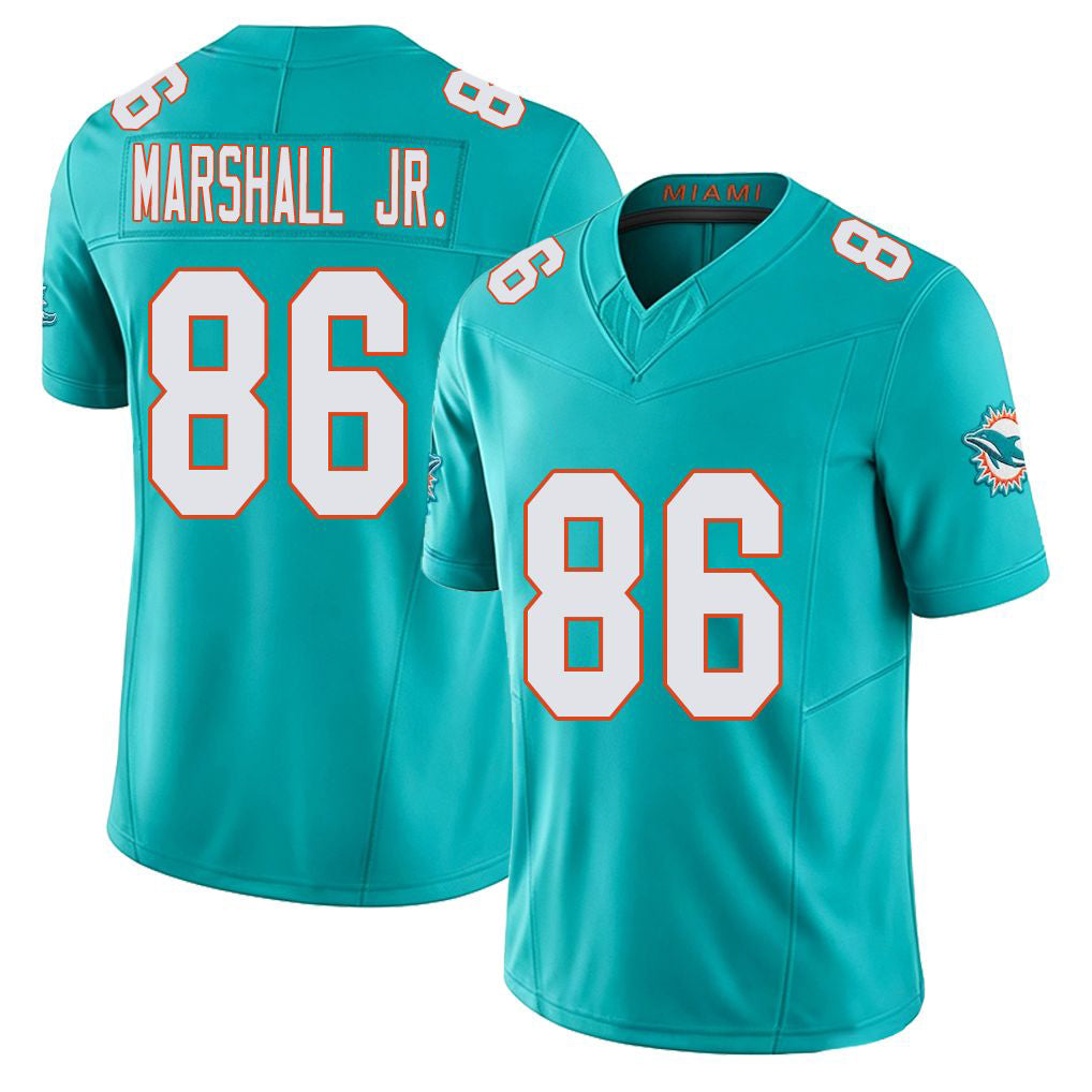 Miami #86 Marshall Jr. Player Football V Neck Short Sleeve Jersey Aqua Terrace For Men Youth Women Gift