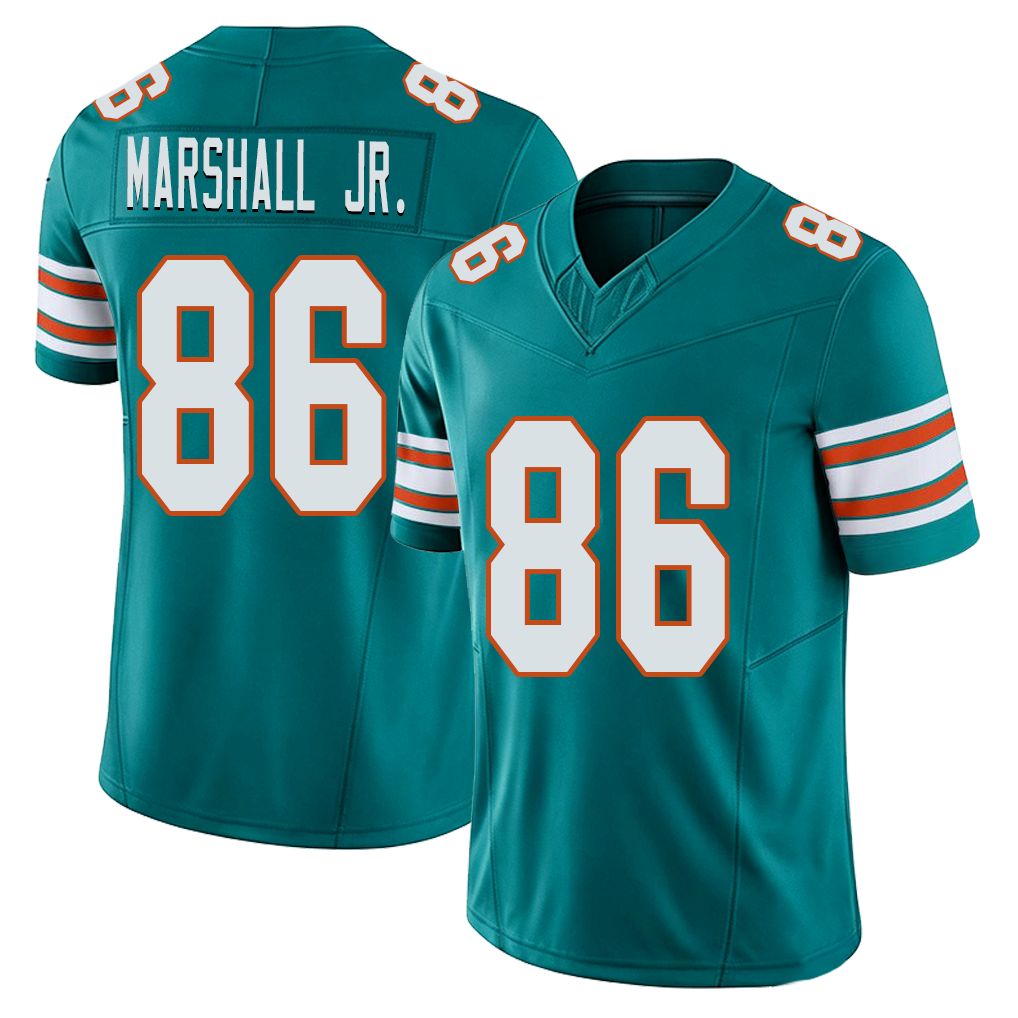 Miami #86 Marshall Jr. Player Football V Neck Short Sleeve Aqua Jersey Terrace For Men Youth Women Gift
