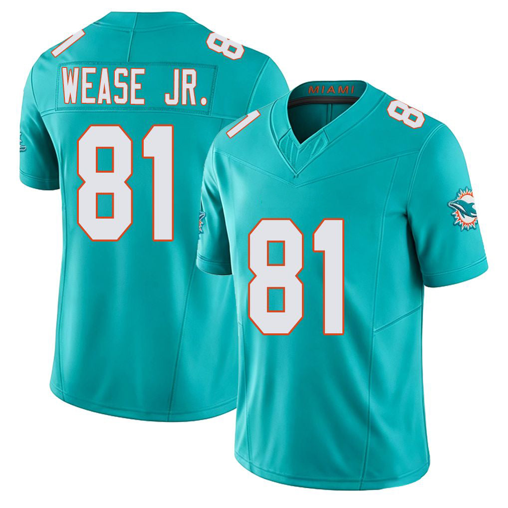 Miami #81 Wease Jr. Player Football V Neck Short Sleeve Jersey Aqua Theo For Men Youth Women Gift