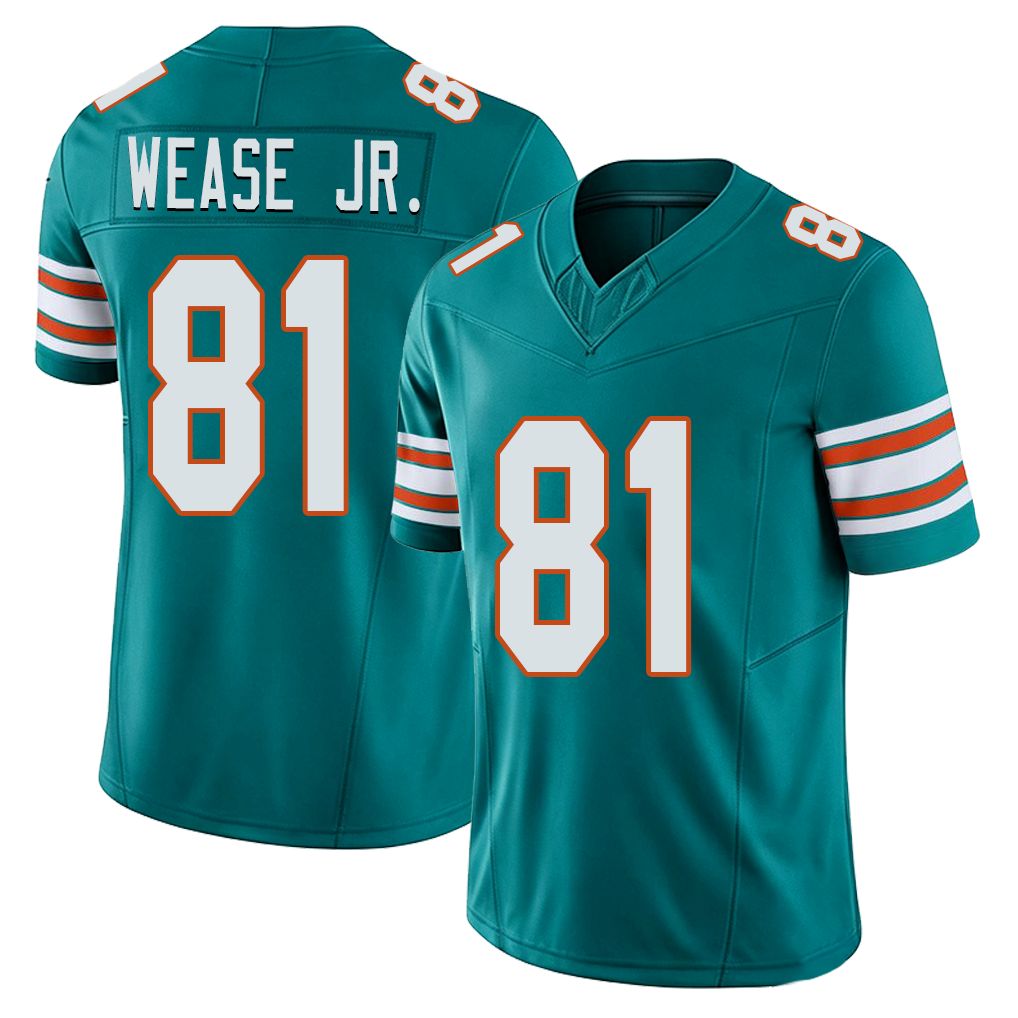 Miami #81 Wease Jr. Player Football V Neck Short Sleeve Aqua Jersey Theo For Men Youth Women Gift
