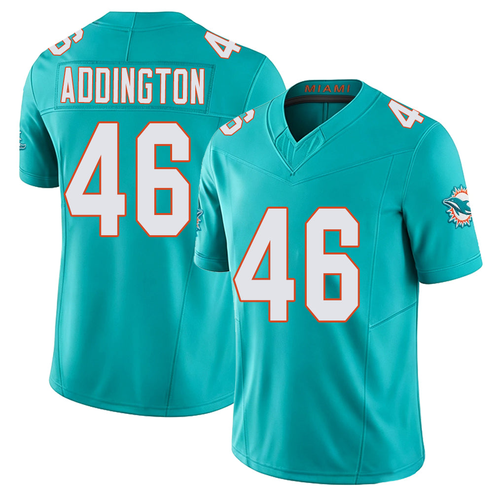 Miami #46 Addington Player Football V Neck Short Sleeve Jersey Aqua Tucker For Men Youth Women Gift