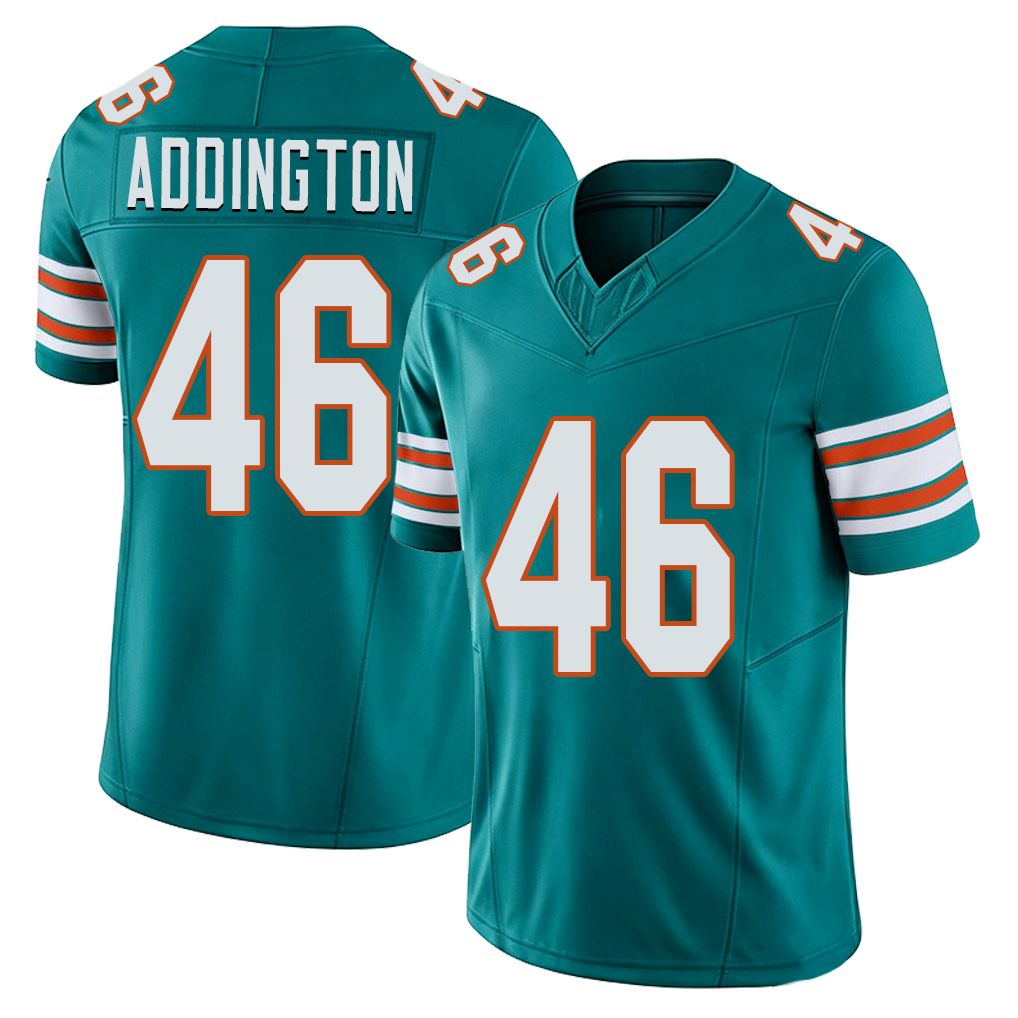 Miami #46 Addington Player Football V Neck Short Sleeve Aqua Jersey Tucker For Men Youth Women Gift