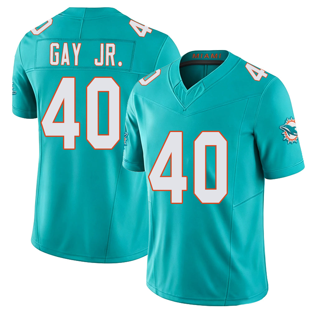 Miami #40 Gay Jr. Player Football V Neck Short Sleeve Jersey Aqua Willie For Men Youth Women Gift