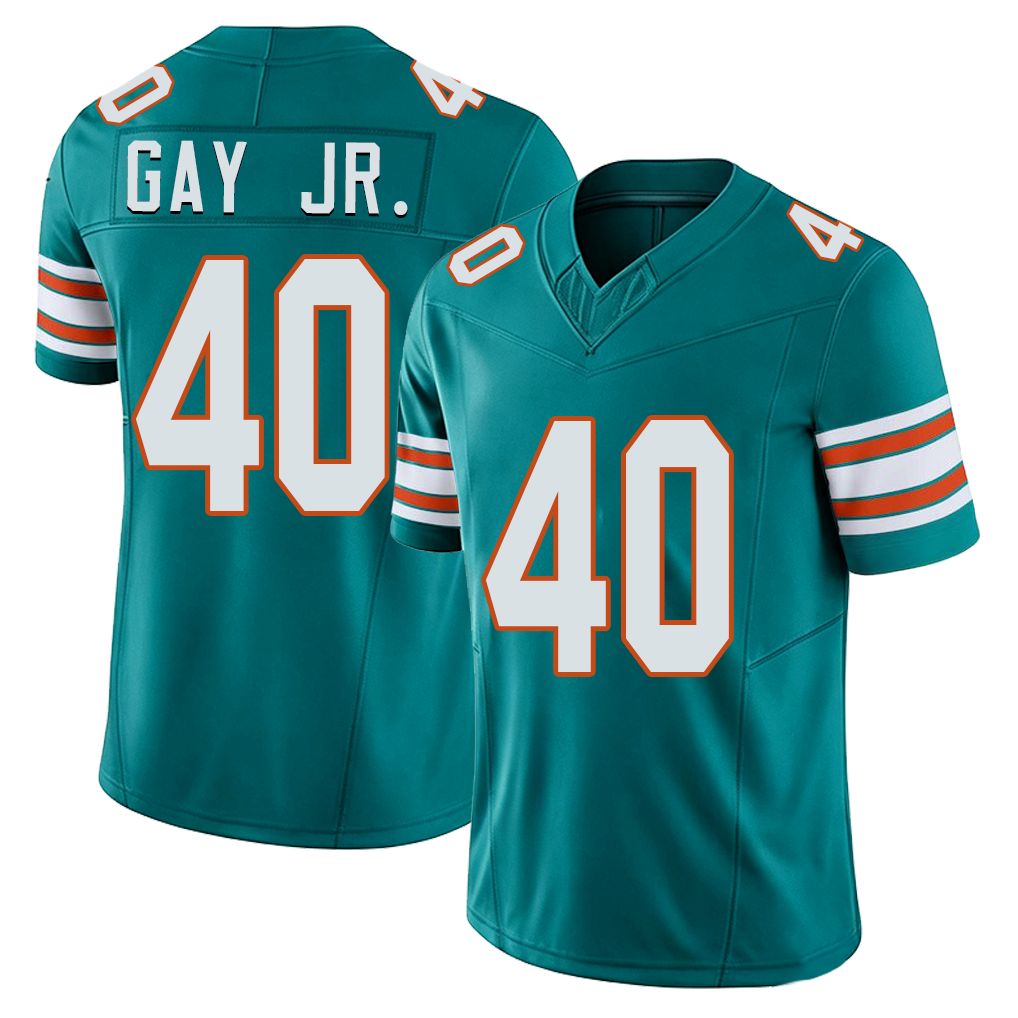 Miami #40 Gay Jr. Player Football V Neck Short Sleeve Aqua Jersey Willie For Men Youth Women Gift