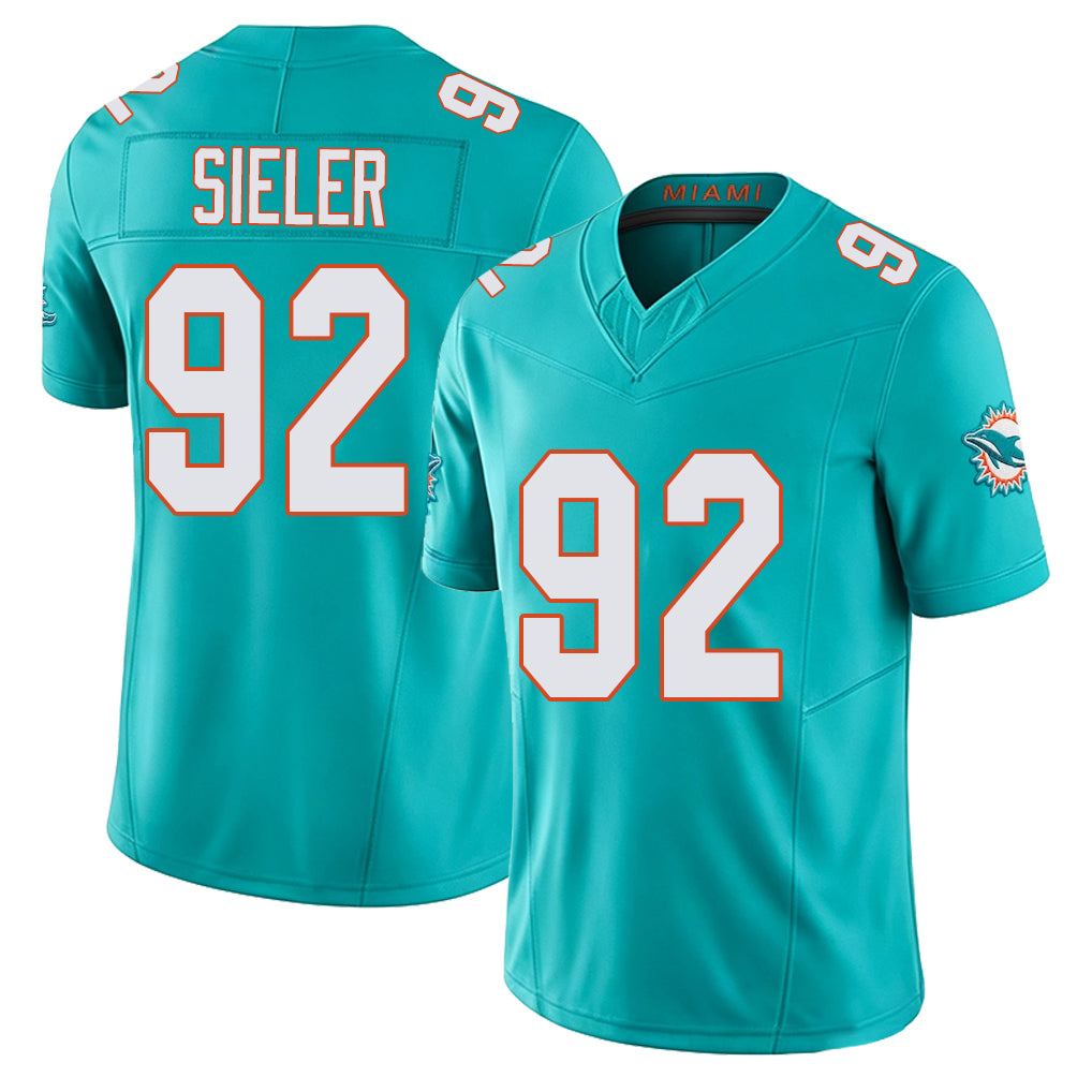 Miami #92 Sieler Player Football V Neck Short Sleeve Jersey Aqua Zach For Men Youth Women Gift