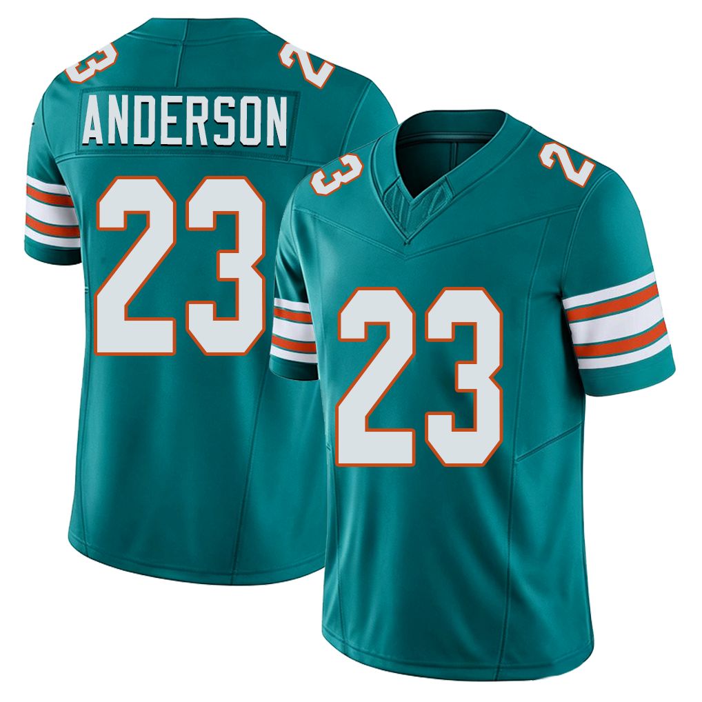 Miami #23 Anderson Player Football V Neck Short Sleeve Aqua Jersey Zayne For Men Youth Women Gift