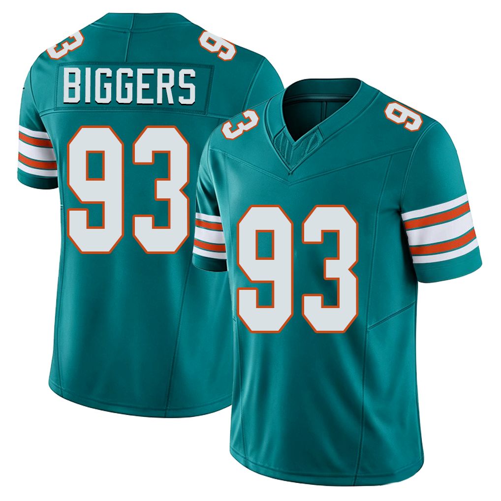 Miami #93 Biggers Player Football V Neck Short Sleeve Aqua Jersey Zeek For Men Youth Women Gift