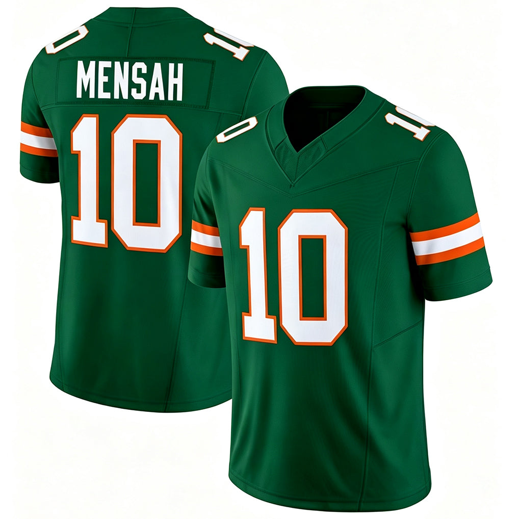 Miami FL #10 Mensah Player College Football V Neck Short Sleeve Green Jersey Darian For Men Youth Women