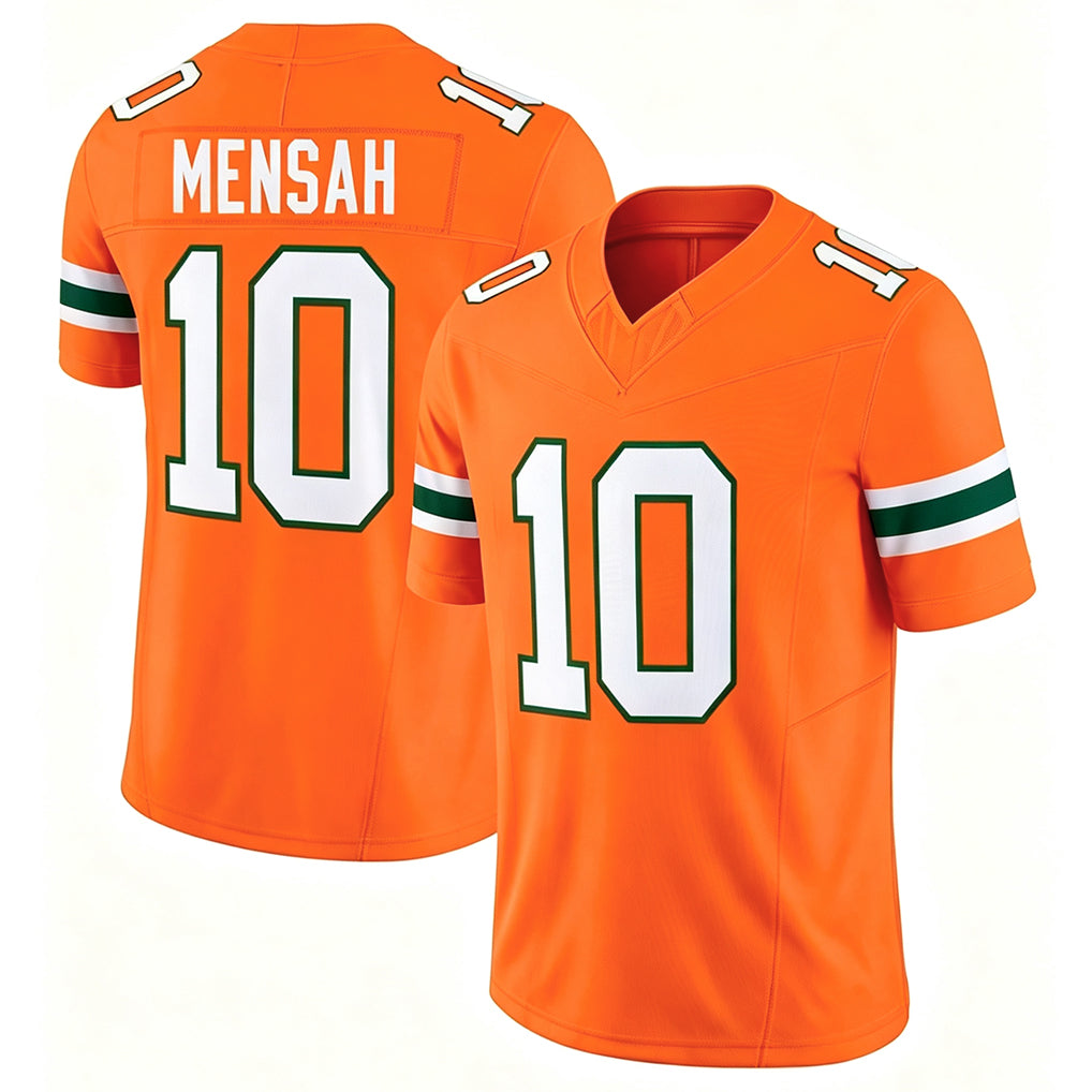 Miami FL #10 Mensah Player College Football V Neck Short Sleeve Orange Jersey Darian For Men Youth Women