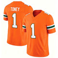 Miami FL #1 Toney Player College Football V Neck Short Sleeve Orange Jersey Malachi For Men Youth Women