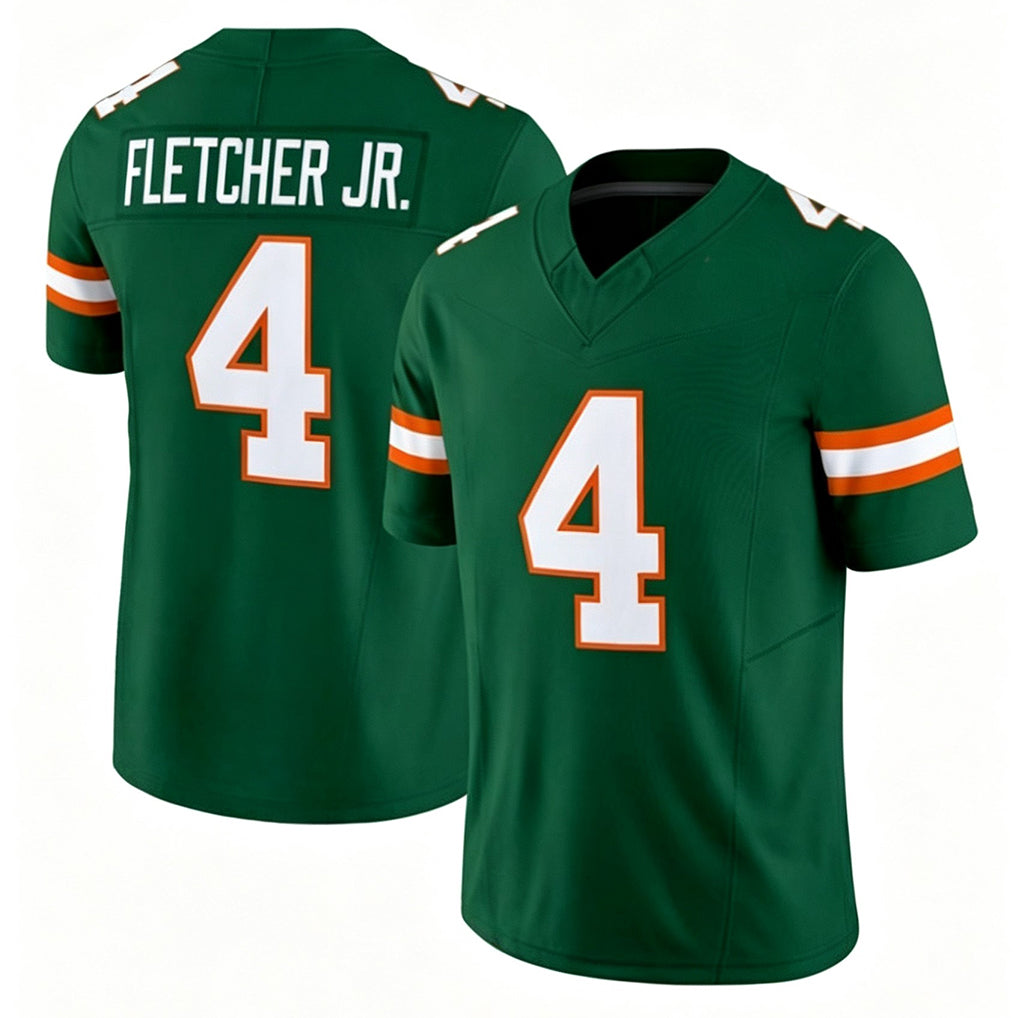 Miami FL #4 Fletcher Jr. Player College Football V Neck Short Sleeve Green Jersey Mark For Men Youth Women