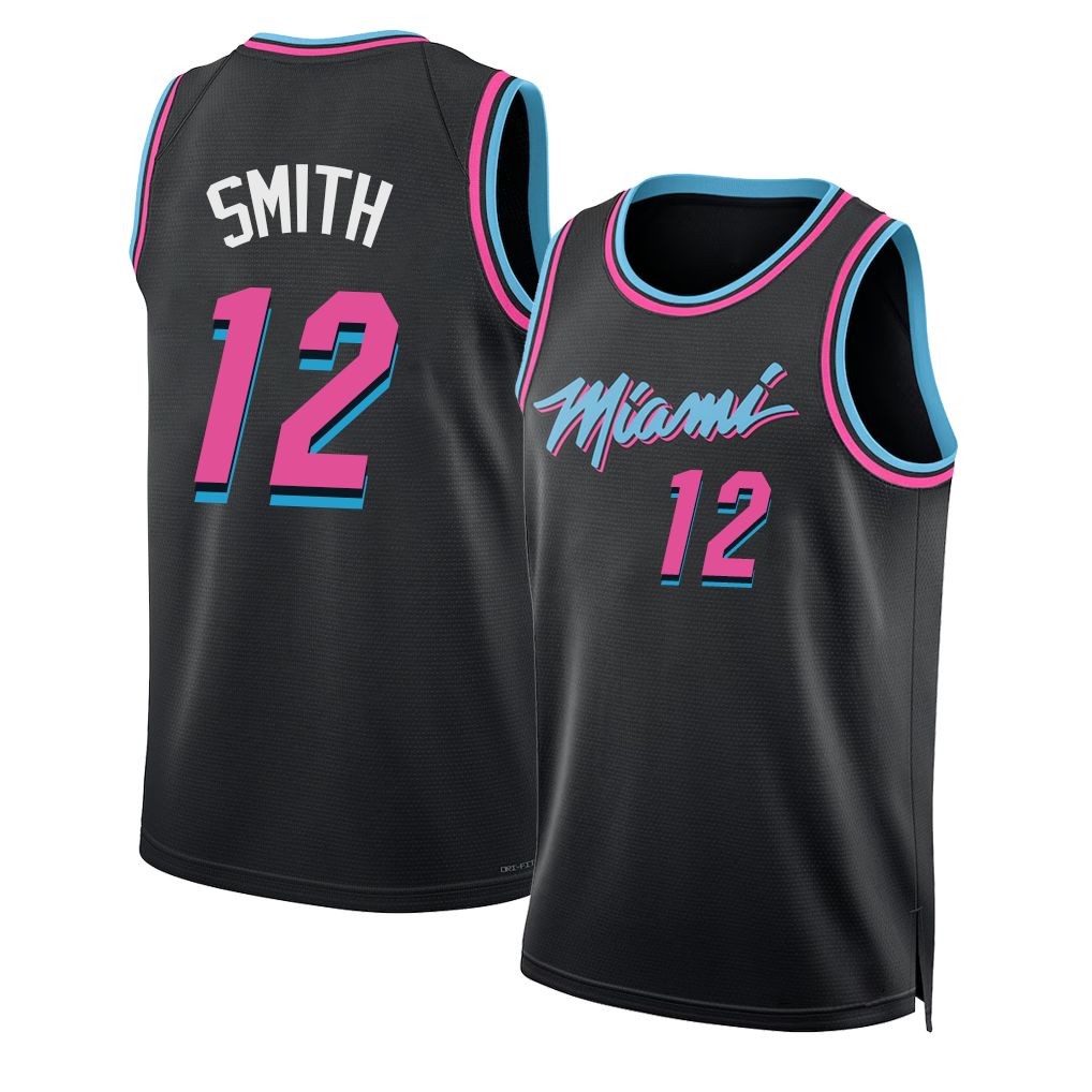 Miami #12 Smith Player Basketball Sleeveless Black Jersey Dru For Adult Youth
