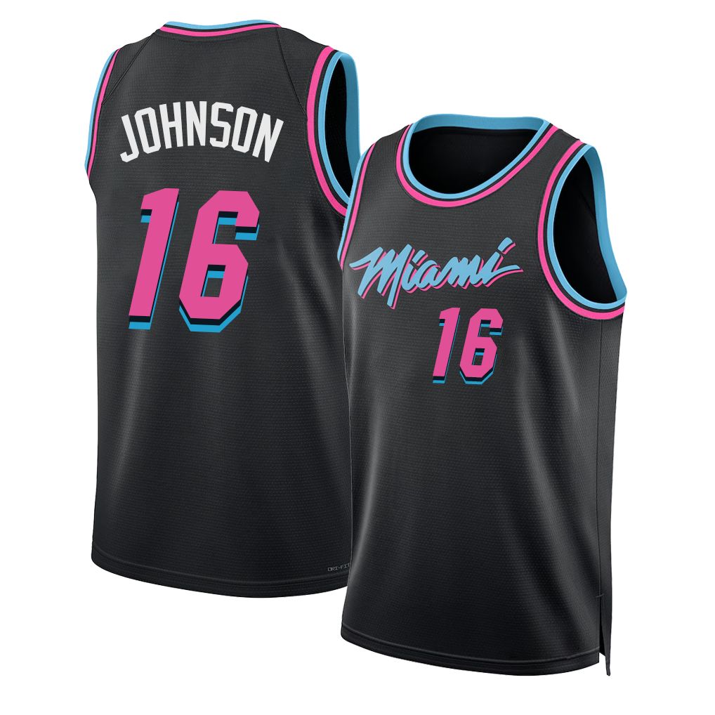 Miami #16 Johnson Player Basketball Sleeveless Black Jersey Keshad For Adult Youth