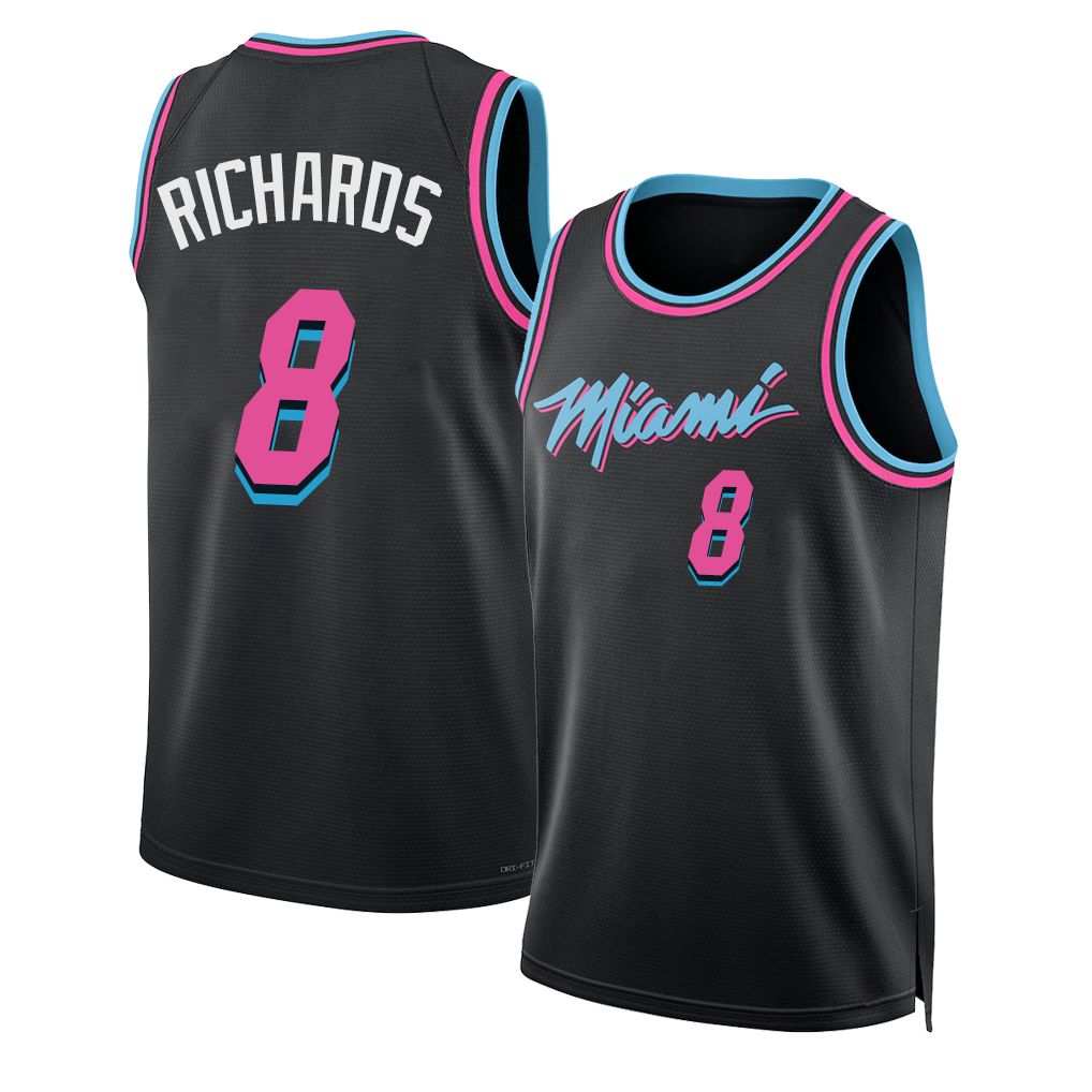 Miami #8 Richards Player Basketball Sleeveless Black Jersey Nick For Adult Youth