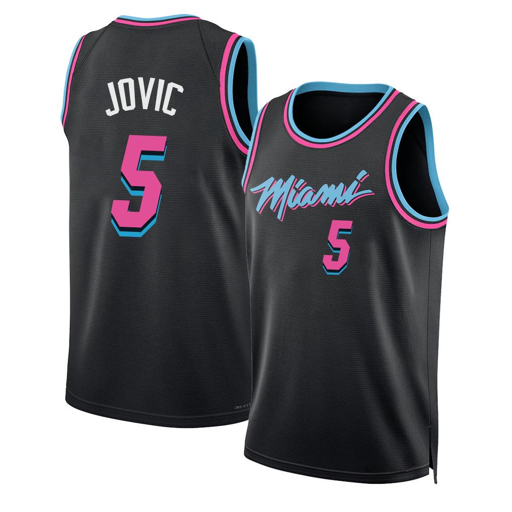 Miami #5 Jovic Player Basketball Sleeveless Black Jersey Nikola For Adult Youth