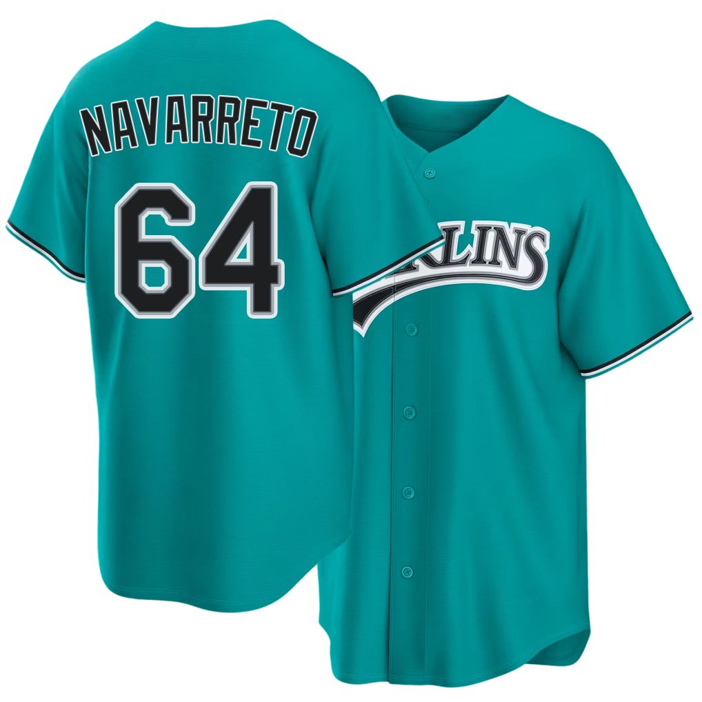Miami #64 Navarreto Player Baseball Short Sleeve Teal Jersey Brian For Men Women Youth Gift