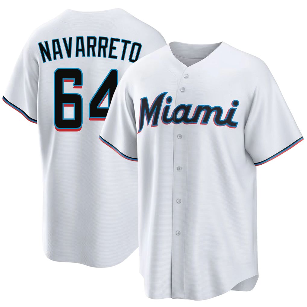 Miami #64 Navarreto Player Baseball Short Sleeve White Jersey Brian For Men Women Youth Gift