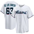 Miami #63 De Los Santos Player Baseball Short Sleeve White Jersey Deyvison For Men Women Youth Gift