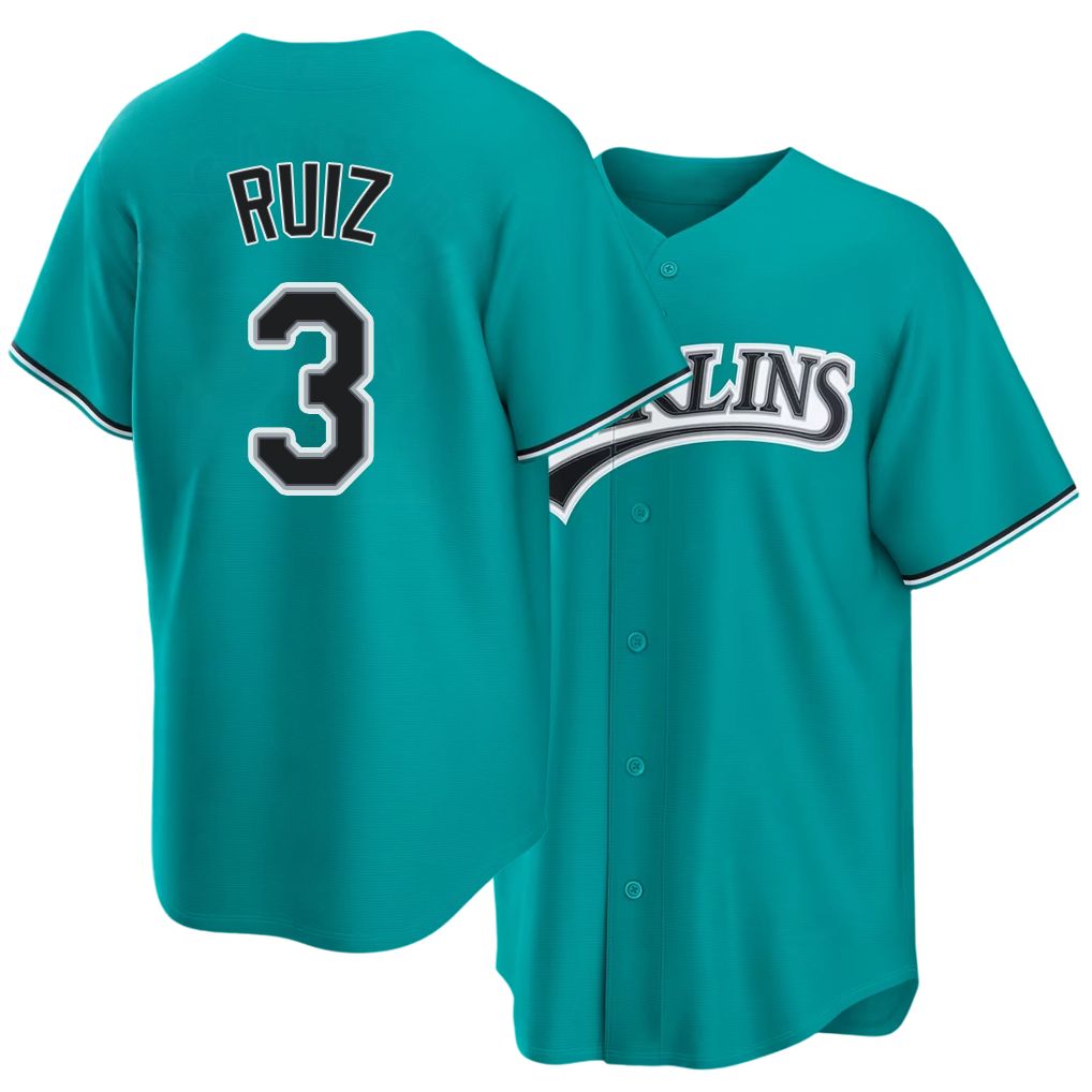 Miami #3 Ruiz Player Baseball Short Sleeve Teal Jersey Esteury For Men Women Youth Gift