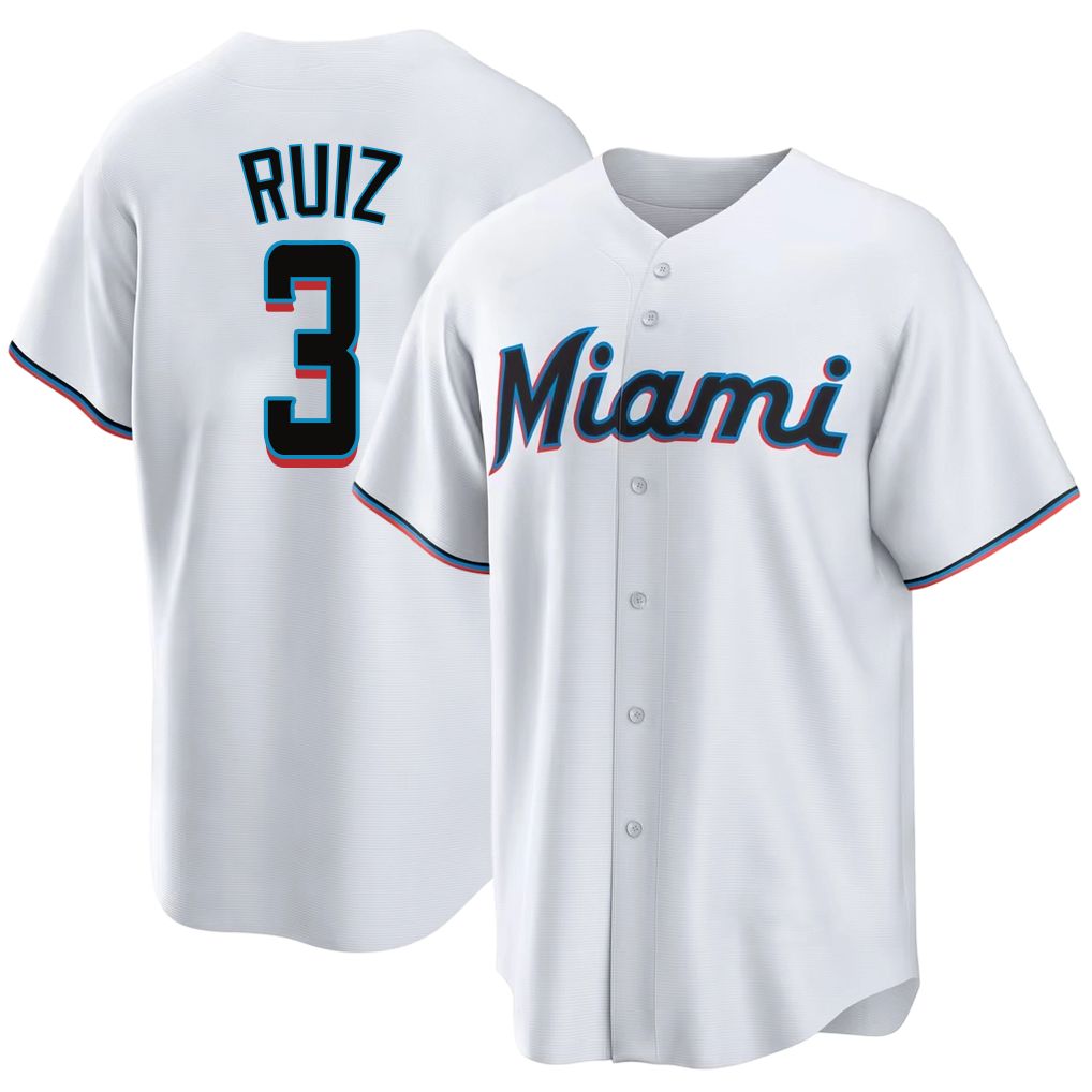 Miami #3 Ruiz Player Baseball Short Sleeve White Jersey Esteury For Men Women Youth Gift