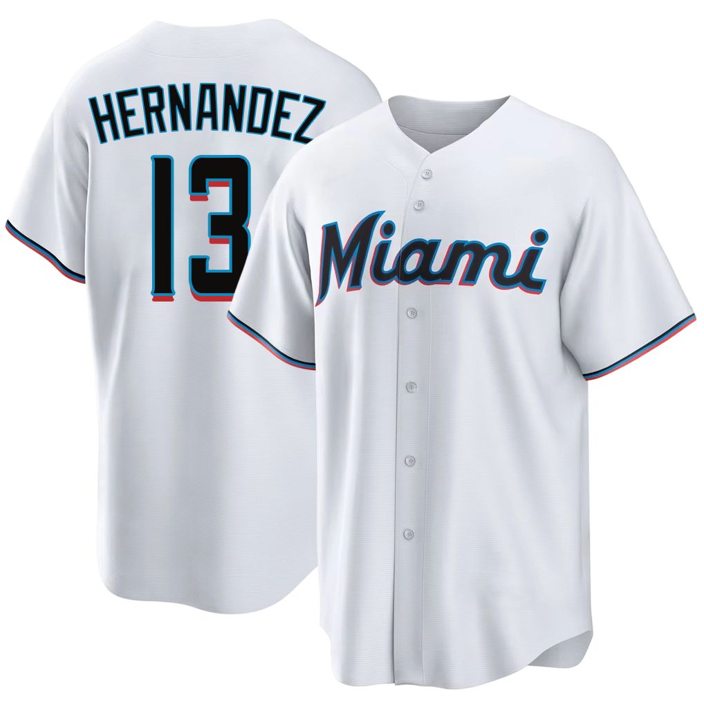 Miami #13 Hernández Player Baseball Short Sleeve White Jersey Heriberto For Men Women Youth Gift