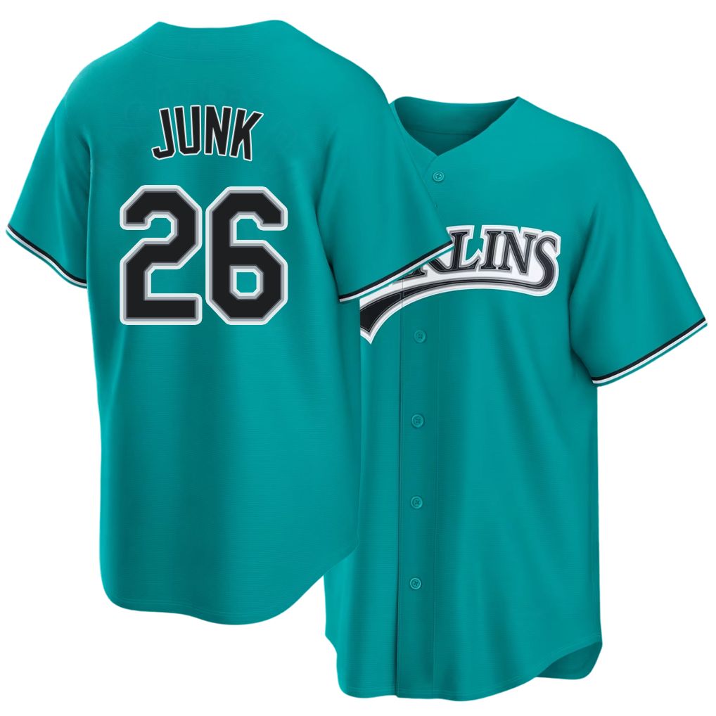 Miami #26 Junk Player Baseball Short Sleeve Teal Jersey Janson For Men Women Youth Gift