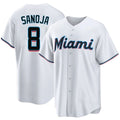 Miami #8 Sanoja Player Baseball Short Sleeve White Jersey Javier For Men Women Youth Gift
