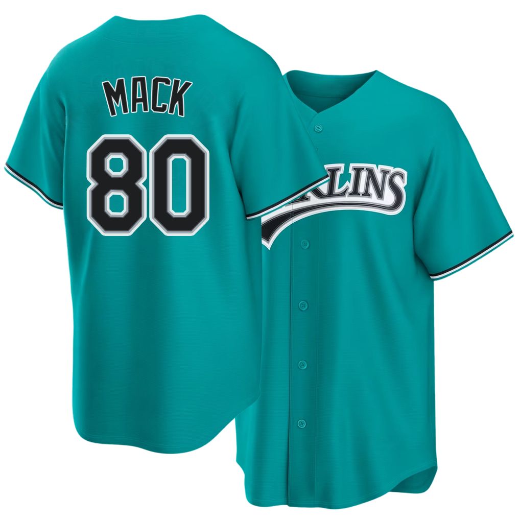 Miami #80 Mack Player Baseball Short Sleeve Teal Jersey Joe For Men Women Youth Gift