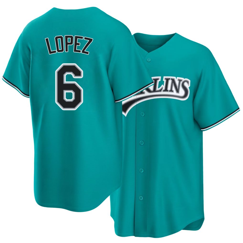 Miami #6 Lopez Player Baseball Short Sleeve Teal Jersey Otto For Men Women Youth Gift