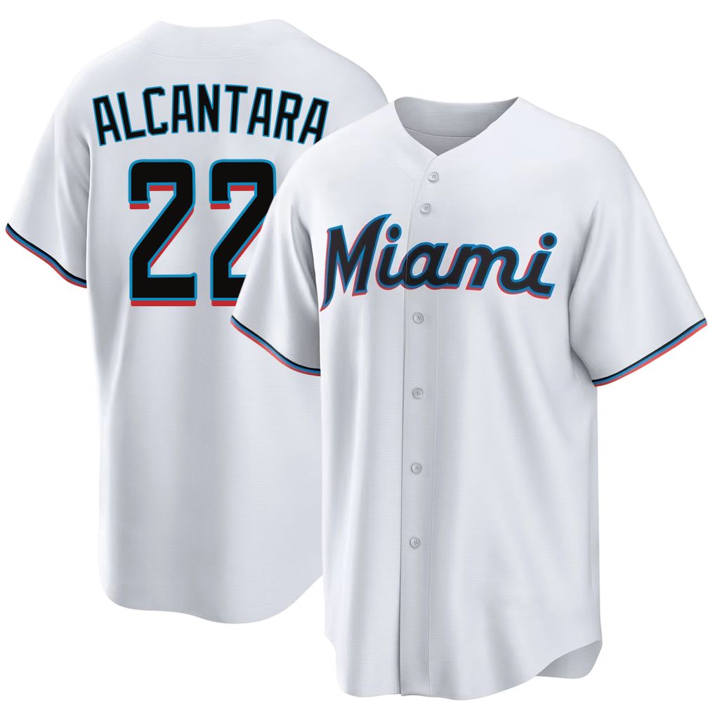 Miami #22 Alcantara Player Baseball Short Sleeve White Jersey Sandy For Men Women Youth Gift