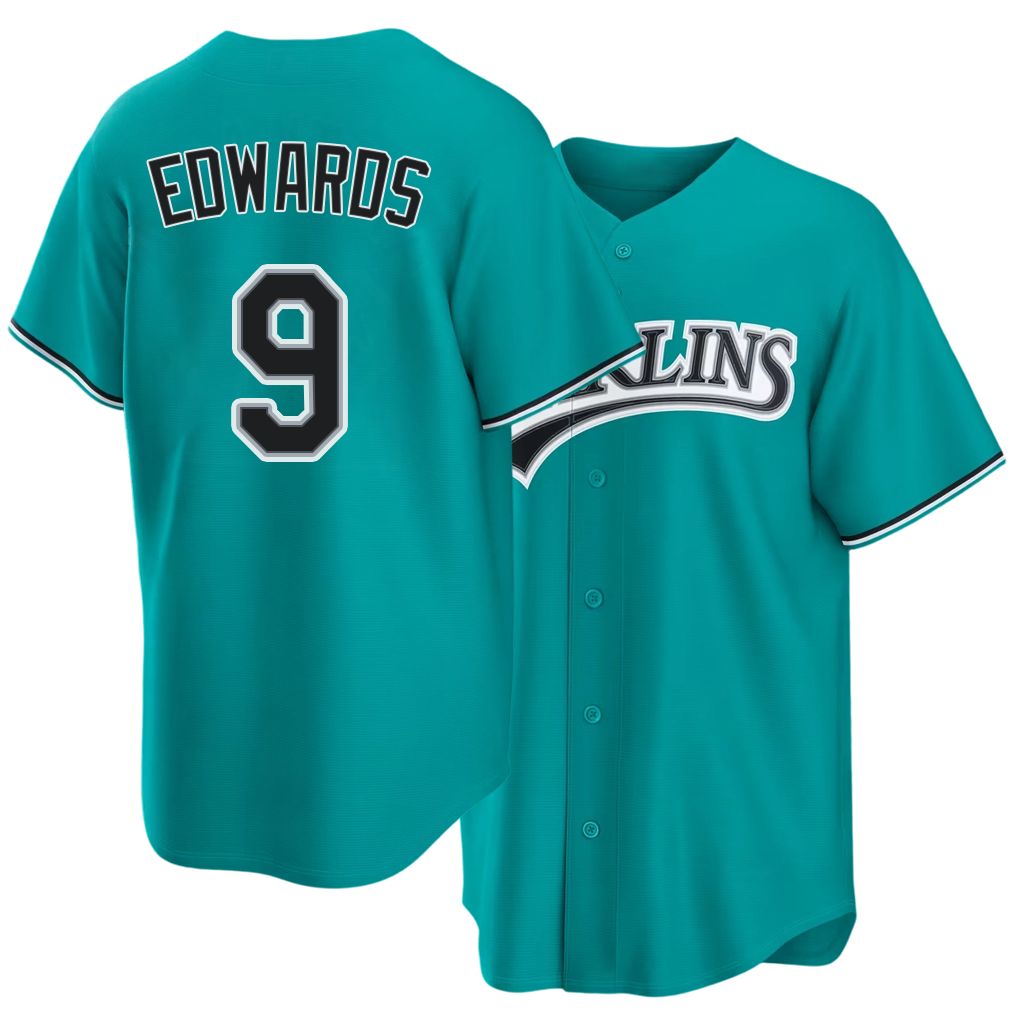Miami #9 Edwards Player Baseball Short Sleeve Teal Jersey Xavier For Men Women Youth Gift