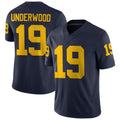 Michigan #19 Underwood Player College Football V Neck Short Sleeve Navy Jersey Bryce For Men Youth Women
